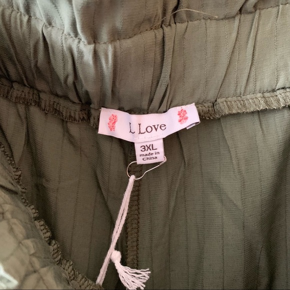 L. Love Green Paper Bag Elastic Waist Lightweight Trousers - Picture 3 of 5